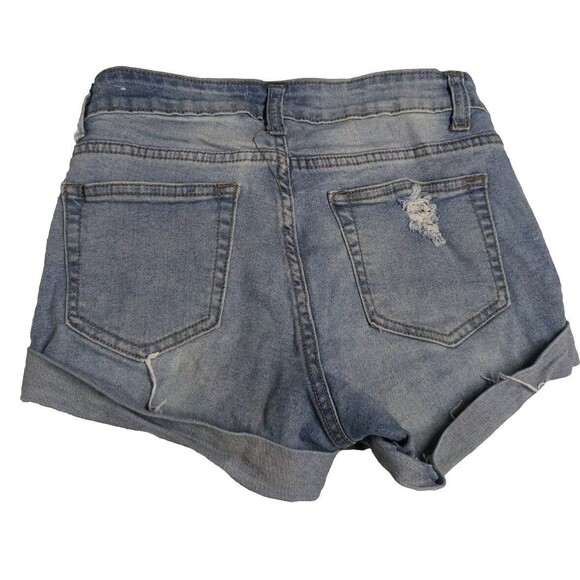 Bongo Denim Shorts Women Size 2 Button Fly Distressed Blue Medium Wash 2" inseam - Picture 2 of 8